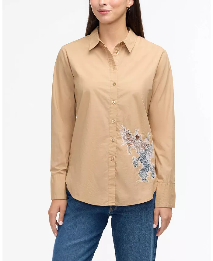 Женская поплиновая рубашка с кружевным вырезом Ellen Tracy, коричневый/бежевый
Женская поплиновая рубашка с кружевным вырезом Ellen Tracy, коричневый/бежевый