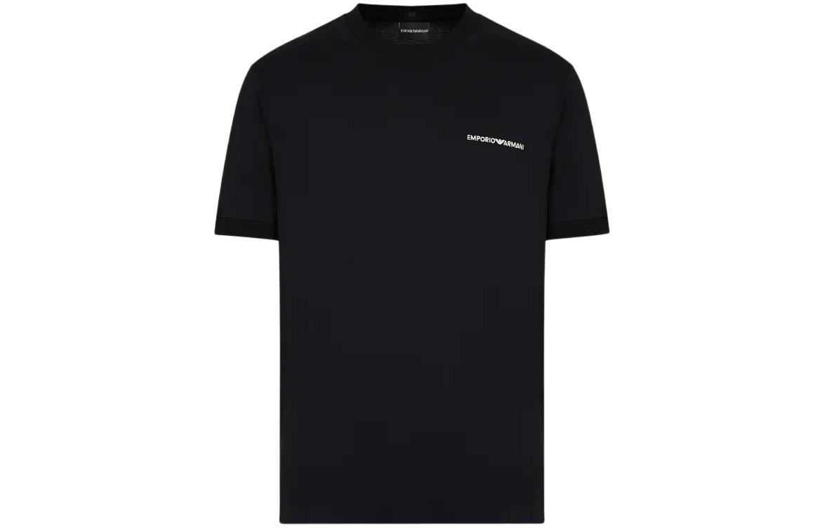 Легкая джерси футболка с вышитым логотипом и резинкой EMPORIO ARMANI, черный 
Легкая джерси футболка с вышитым логотипом и резинкой EMPORIO ARMANI, черный