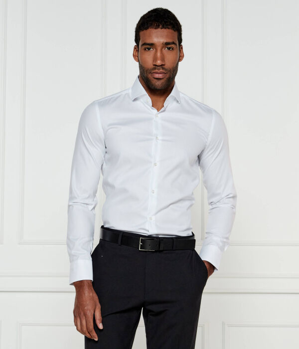 Рубашка мужская Boss облегающего кроя хлопковая, белый 
Рубашка мужская Boss облегающего кроя хлопковая, белый