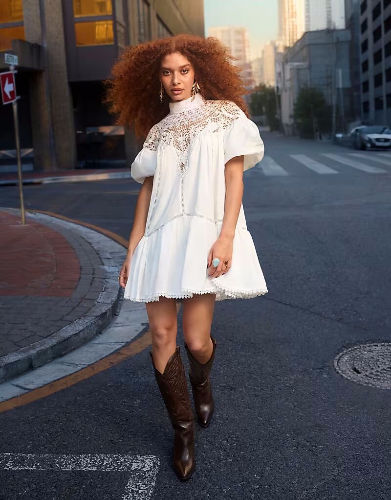 Мини-платье с рукавами-фонариками и кружевной отделкой ASOS DESIGN белого цвета
Мини-платье с рукавами-фонариками и кружевной отделкой ASOS DESIGN белого цвета