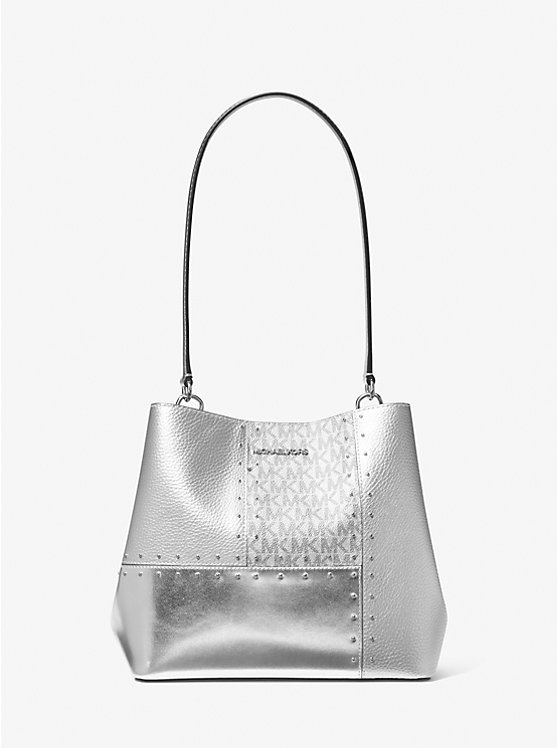 Сумка Pratt Medium с металлическим лоскутным узором и фирменным логотипом Michael Kors, серебряный
Сумка Pratt Medium с металлическим лоскутным узором и фирменным логотипом Michael Kors, серебряный