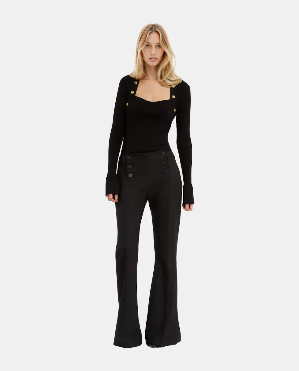 Женские расклешенные брюки с высокой талией и застежкой на пуговицы спереди The Kooples, черный
Женские расклешенные брюки с высокой талией и застежкой на пуговицы спереди The Kooples, черный