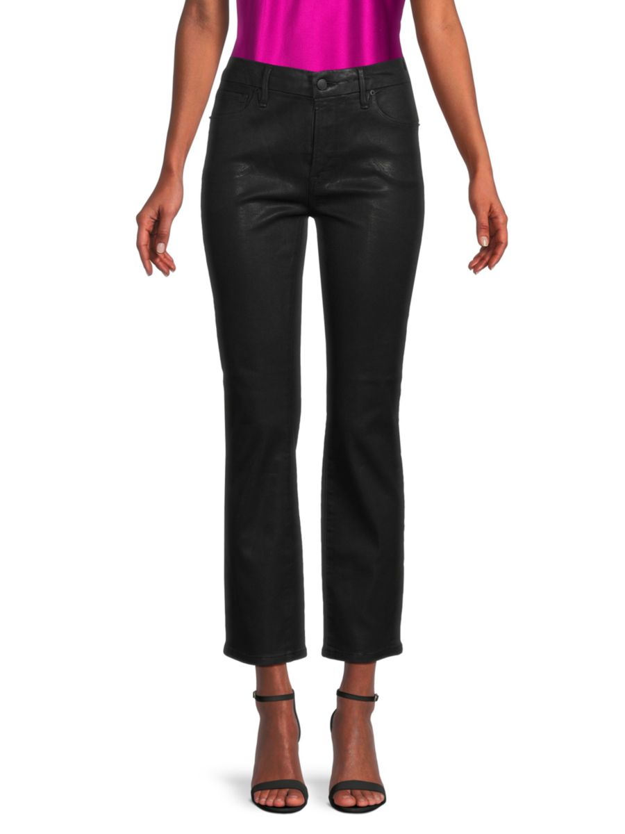 Хорошие прямые джинсы с высокой талией и покрытием, укороченные, прямого кроя Good American, черный 
Хорошие прямые джинсы с высокой талией и покрытием, укороченные, прямого кроя Good American, черный