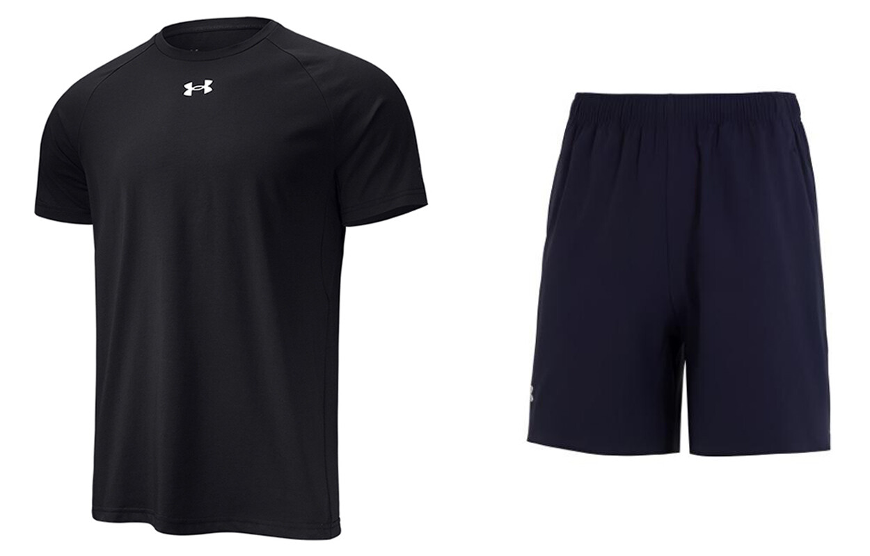 Повседневный спортивный мужской костюм, черная футболка + темно-синие шорты Under Armour, темно-синий
Повседневный спортивный мужской костюм, черная футболка + темно-синие шорты Under Armour, темно-синий