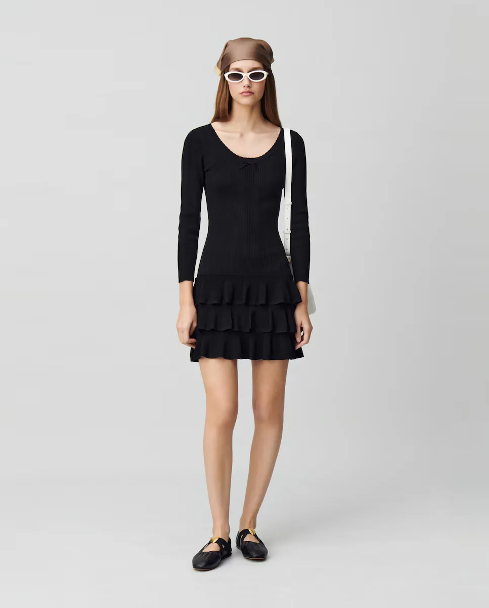 Короткое платье из тонкого трикотажа с рюшами Claudie Pierlot, черный
Короткое платье из тонкого трикотажа с рюшами Claudie Pierlot, черный