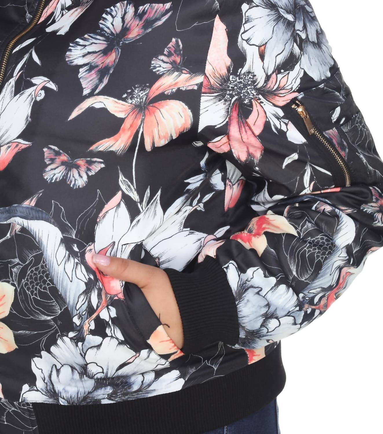 Бомбер с цветочным принтом - большие размеры, черный
Бомбер с цветочным принтом - большие размеры, черный