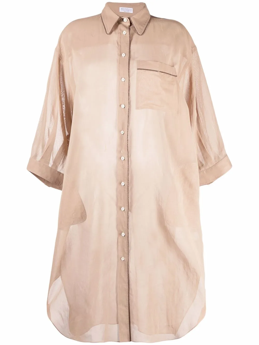 Рубашка оверсайз с декором Monili Brunello Cucinelli, нейтральный 
Рубашка оверсайз с декором Monili Brunello Cucinelli, нейтральный