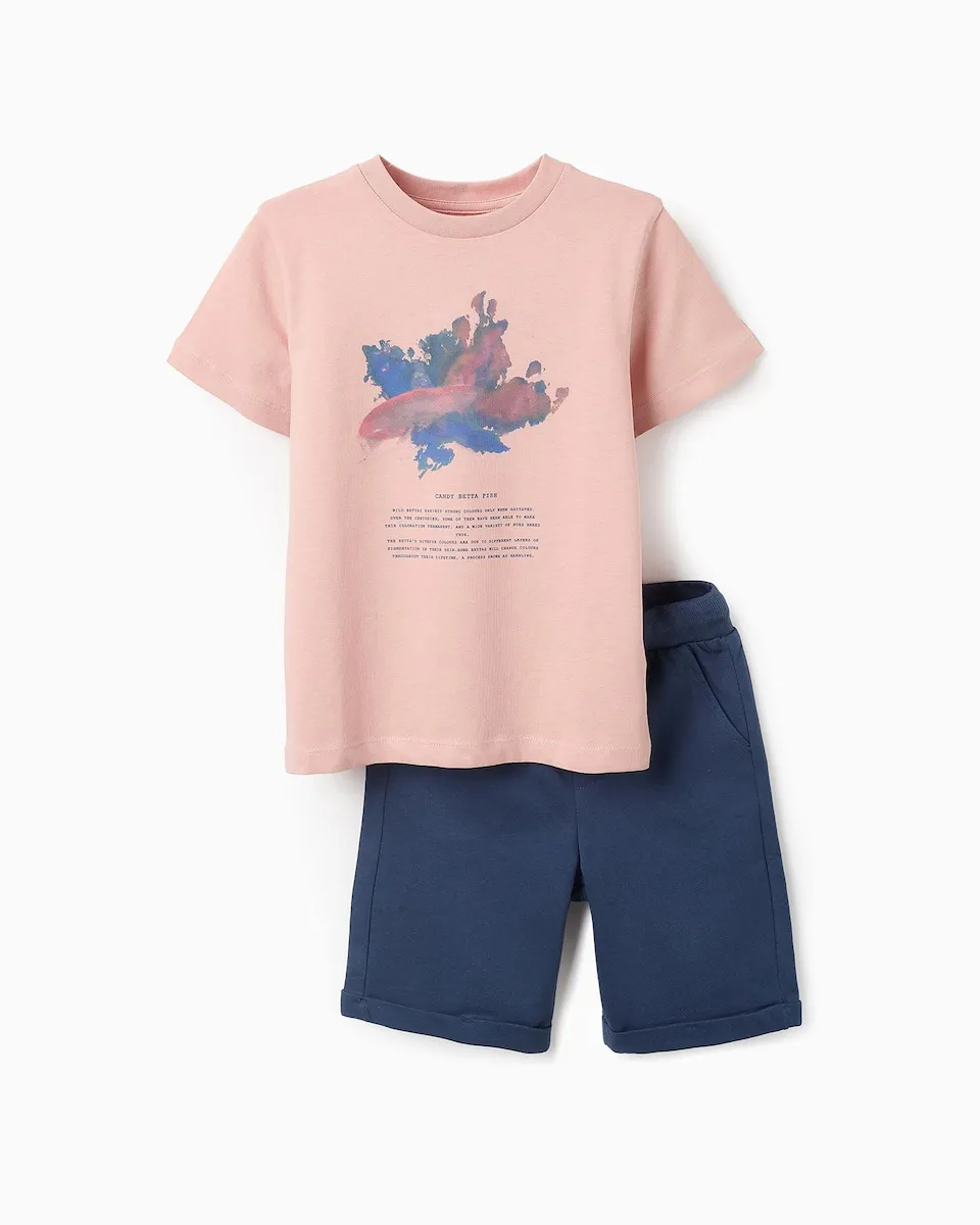 Детский комплект: футболка с принтом спереди и однотонные шорты Zippy, розовый/темно-синий
Детский комплект: футболка с принтом спереди и однотонные шорты Zippy, розовый/темно-синий