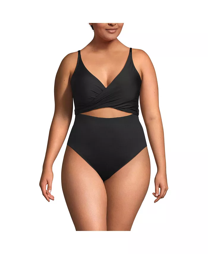 Женский цельный купальник-монокини с запахом и высоким разрезом Lands' End, черный
Женский цельный купальник-монокини с запахом и высоким разрезом Lands' End, черный