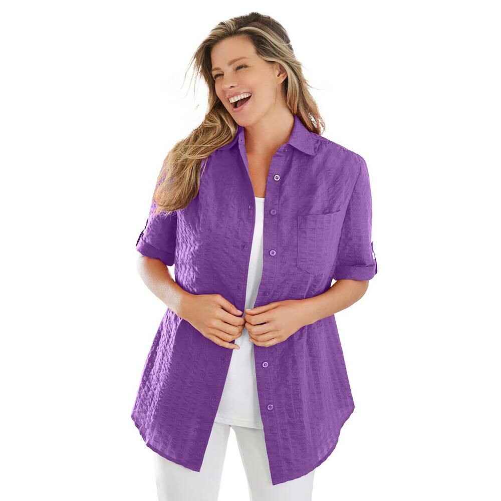 Женщина в женской рубашке из жатого хлопка на пуговицах с короткими рукавами больших размеров Woman Within, цвет Pretty Violet
Женщина в женской рубашке из жатого хлопка на пуговицах с короткими рукавами больших размеров Woman Within, цвет Pretty Violet