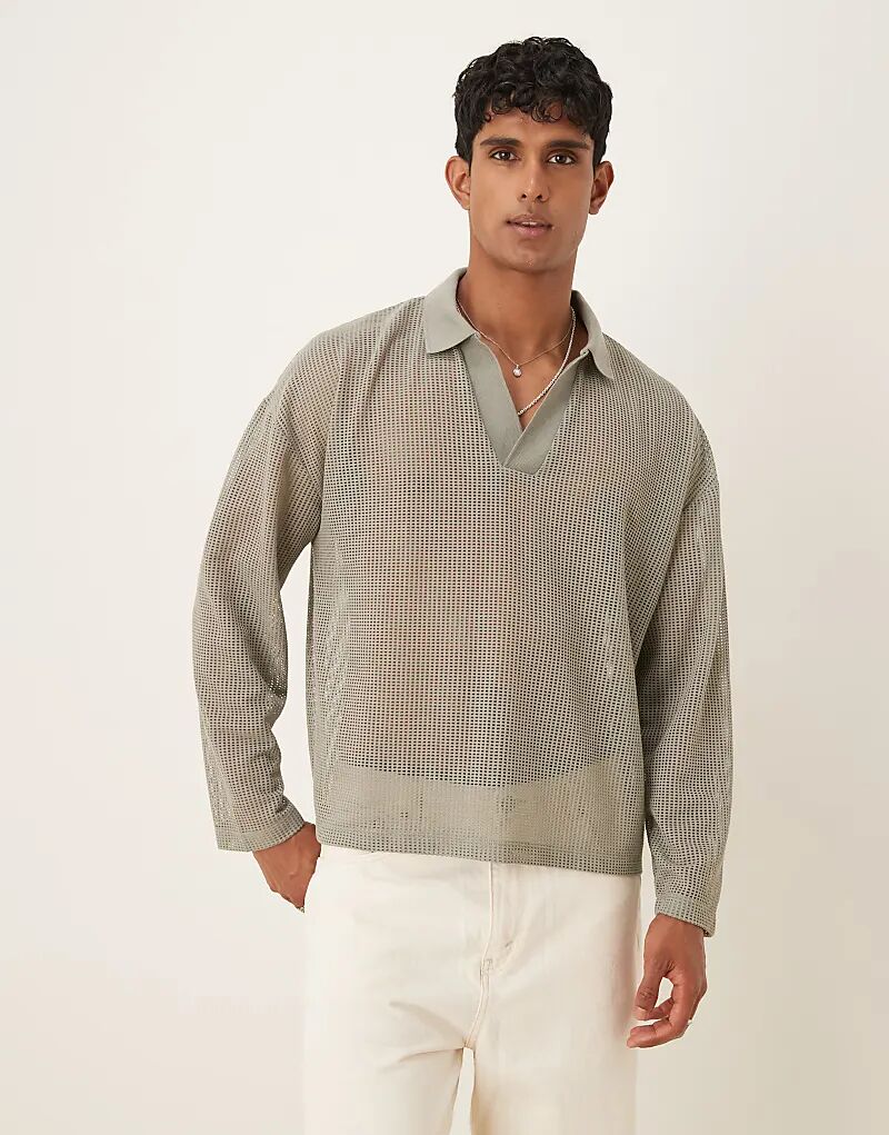 Рубашка-поло свободного кроя ASOS DESIGN с заниженными плечами из открытой сетки цвета хаки 
Рубашка-поло свободного кроя ASOS DESIGN с заниженными плечами из открытой сетки цвета хаки