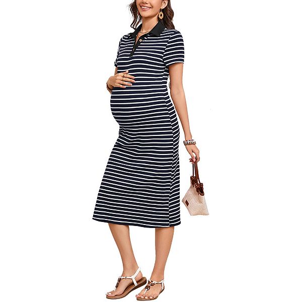Платье для беременных летнее с воротником, v-образным вырезом, коротким рукавом, полосатое, трикотажное, с пуговицами, разрезом сбоку, приталенное, миди Yesfashion, Navy
Платье для беременных летнее с воротником, v-образным вырезом, коротким рукавом, полосатое, трикотажное, с пуговицами, разрезом сбоку, приталенное, миди Yesfashion, Navy