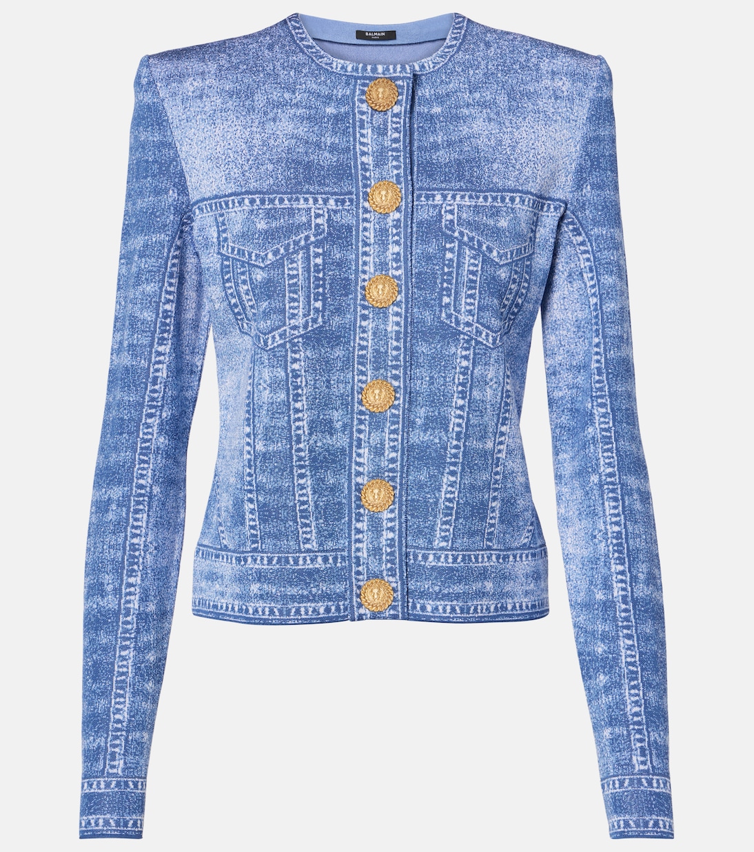 Жаккардовый кардиган с эффектом trompe l'oeil Balmain, Bleu Jean
Жаккардовый кардиган с эффектом trompe l'oeil Balmain, Bleu Jean