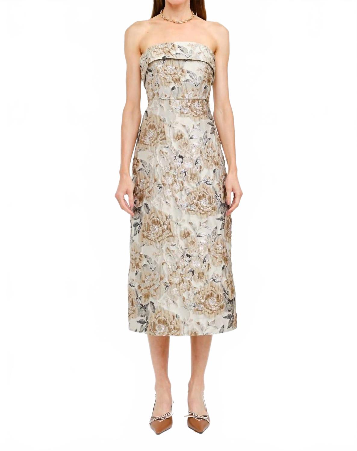Sofie the Label Платье без бретелей из жаккарда с цветочным принтом, бежевого цвета
Sofie the Label Платье без бретелей из жаккарда с цветочным принтом, бежевого цвета