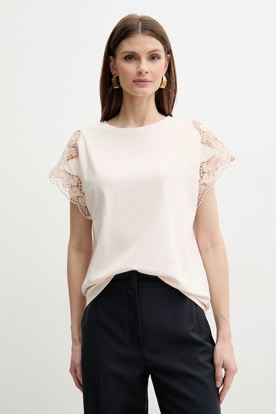 Хлопковая футболка Twinset, бежевый
Хлопковая футболка Twinset, бежевый