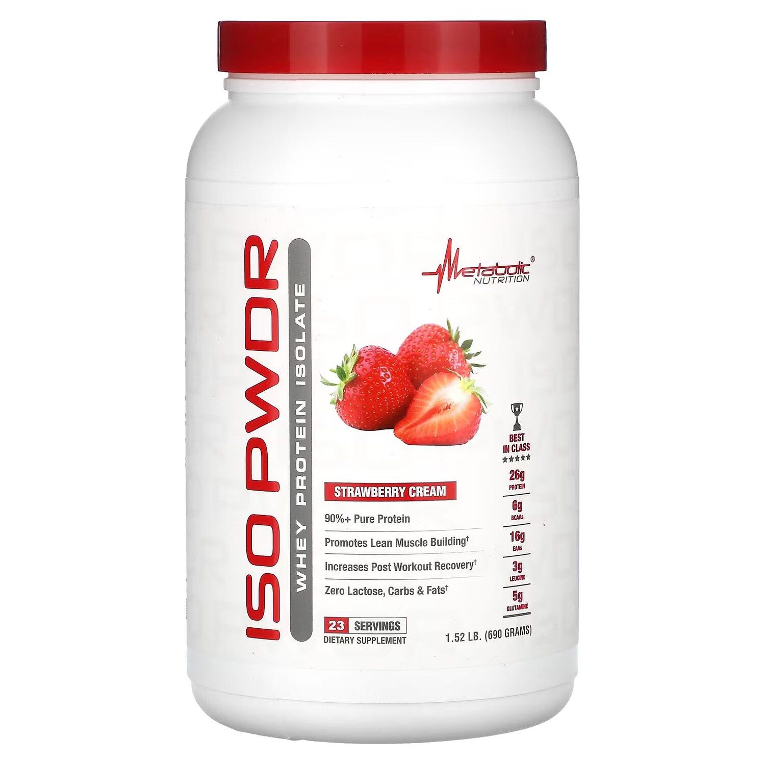 ISOpwdr, Изолят сывороточного протеина, клубничный крем, 1,52 фунта (690 г) Metabolic Nutrition
ISOpwdr, Изолят сывороточного протеина, клубничный крем, 1,52 фунта (690 г) Metabolic Nutrition