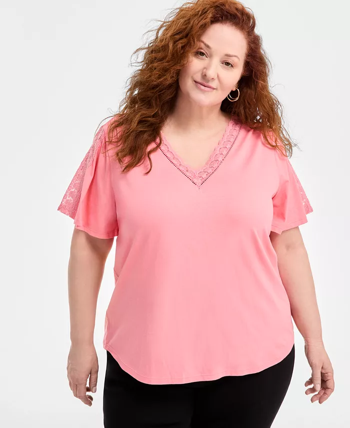 Топ с V-образным вырезом больших размеров Style & Co, розовый
Топ с V-образным вырезом больших размеров Style & Co, розовый