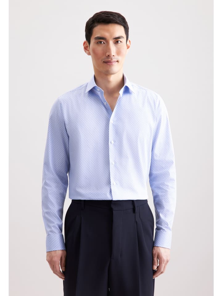 Облегающая спортивная рубашка средне-синего цвета Seidensticker
Облегающая спортивная рубашка средне-синего цвета Seidensticker