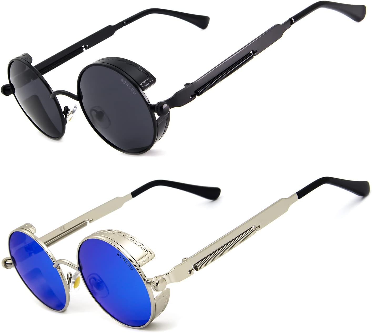 Солнцезащитные очки RONSOU в стиле стимпанк, круглые, винтажные, поляризованные, ретро, защита UV400, металлическая оправа, B0 2pcs Black Frame Gray Lens + Silver Frame Blue Lens
Солнцезащитные очки RONSOU в стиле стимпанк, круглые, винтажные, поляризованные, ретро, защита UV400, металлическая оправа, B0 2pcs Black Frame Gray Lens + Silver Frame Blue Lens