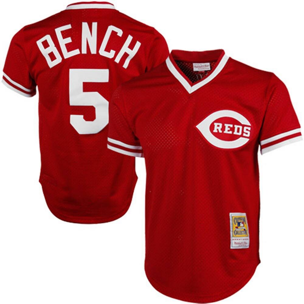 Мужская футболка Mitchell & Ness Johnny Bench Red Cincinnati Reds 1983 Authentic Cooperstown Collection, сетчатый тренировочный трикотаж для ватина, цвет Red Red
Мужская футболка Mitchell & Ness Johnny Bench Red Cincinnati Reds 1983 Authentic Cooperstown Collection, сетчатый тренировочный трикотаж для ватина, цвет Red Red