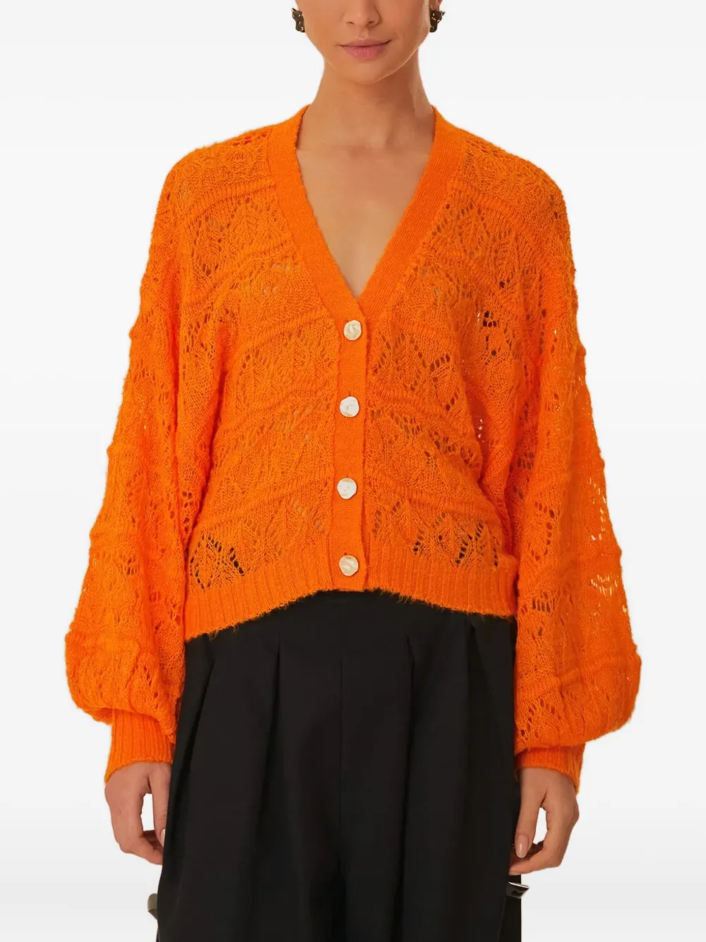 Кардиган вязаный с открытой вязкой и рукавами-буфами FARM Rio, оранжевый
Кардиган вязаный с открытой вязкой и рукавами-буфами FARM Rio, оранжевый