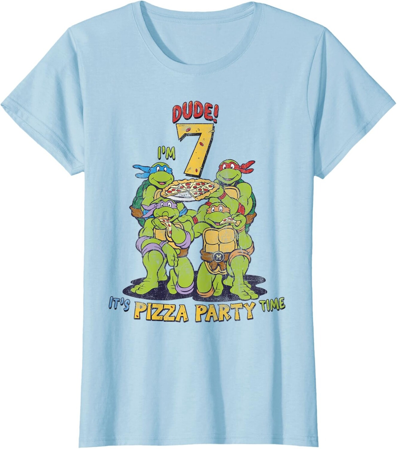 Женская футболка Teenage Mutant Ninja Turtles I'm 7 Dude Pizza Birthday Party, светло-голубой
Женская футболка Teenage Mutant Ninja Turtles I'm 7 Dude Pizza Birthday Party, светло-голубой