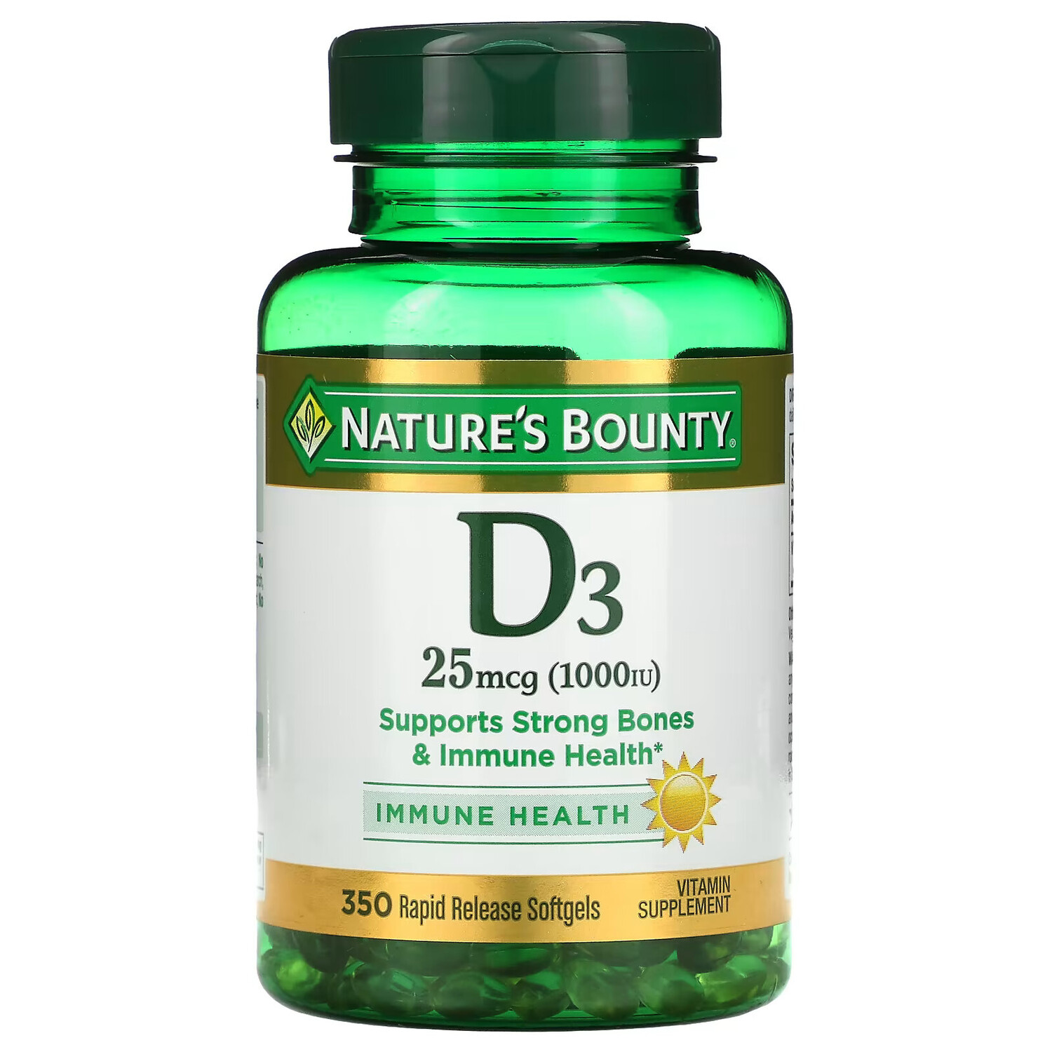 Nature's Bounty, D3, Immune Health, 25 мкг (1000 МЕ), 350 мягких таблеток с быстрым высвобождением
Nature's Bounty, D3, Immune Health, 25 мкг (1000 МЕ), 350 мягких таблеток с быстрым высвобождением