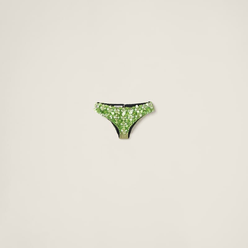 Трусики из шелка и шерсти с вышивкой Miu Miu, зеленый
Трусики из шелка и шерсти с вышивкой Miu Miu, зеленый