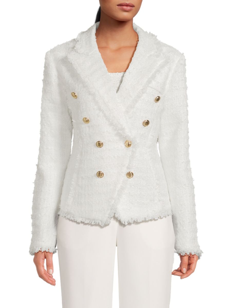Двубортный блейзер с бахромой Wdny, слоновая кость
Двубортный блейзер с бахромой Wdny, слоновая кость