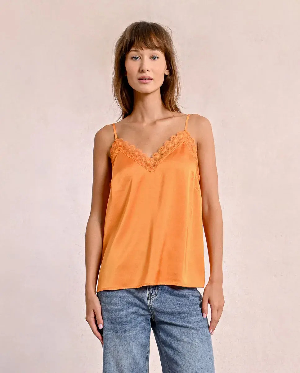 Женский атласный топ на бретелях с кружевом Molly Bracken, оранжевый
Женский атласный топ на бретелях с кружевом Molly Bracken, оранжевый