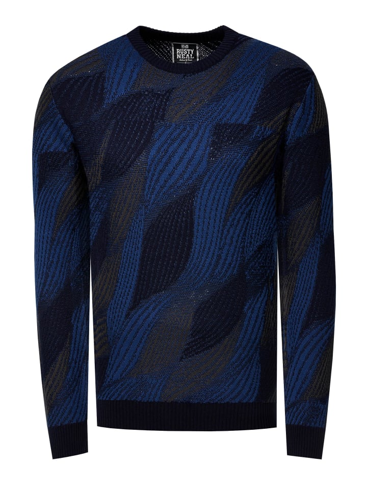 Тонкий трикотажный свитер с круглым вырезом и волнистым узором темно-синего цвета Rusty Neal
Тонкий трикотажный свитер с круглым вырезом и волнистым узором темно-синего цвета Rusty Neal