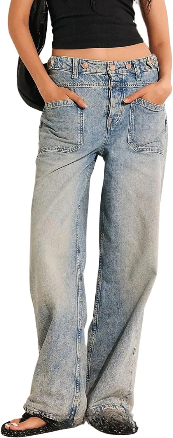 CHARTOU Женские джинсы Vintage Mid Rise с пуговицами, прямые широкие
CHARTOU Женские джинсы Vintage Mid Rise с пуговицами, прямые широкие