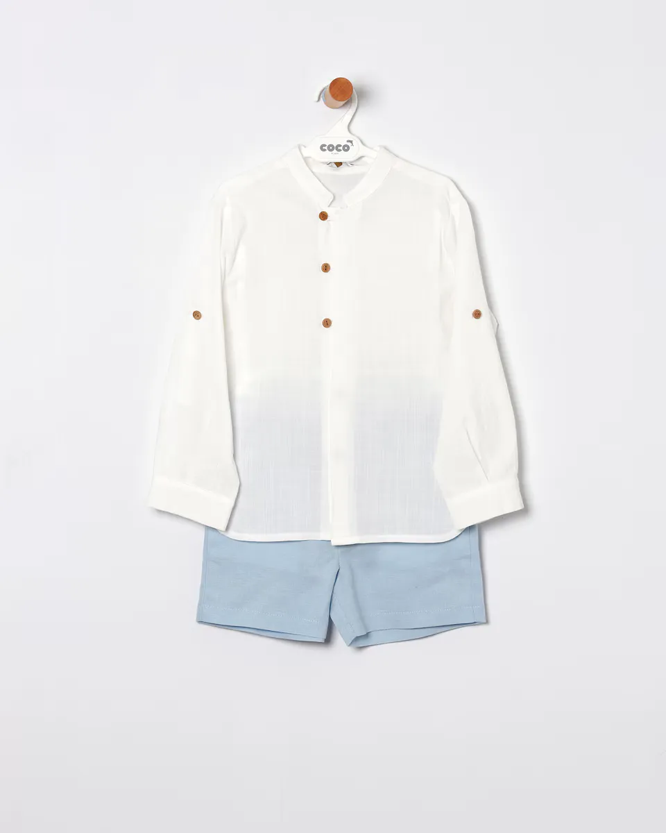Комплект для мальчика из рубашки с длинными рукавами и однотонных шорт-бермуд Coco Acqua, светло-голубой
Комплект для мальчика из рубашки с длинными рукавами и однотонных шорт-бермуд Coco Acqua, светло-голубой
