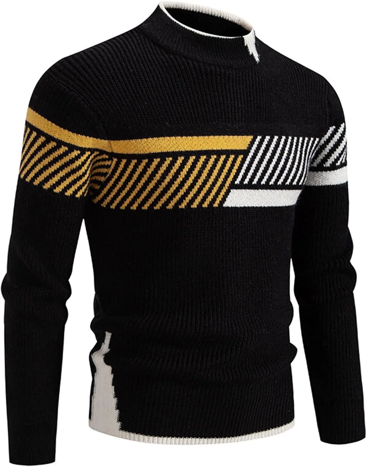 Мужской свитер с воротником-стойкой и цветными блоками
Мужской свитер с воротником-стойкой и цветными блоками