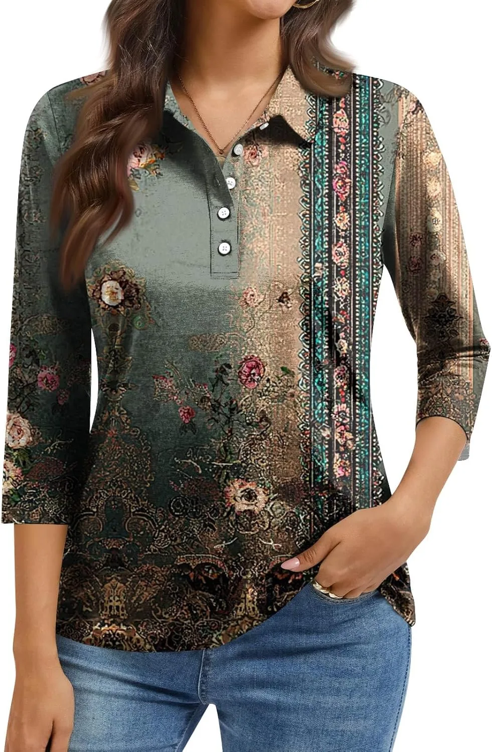 Женская поло с длинным рукавом и воротником-стойкой, свободного кроя, с абстрактным принтом и застежкой на пуговицах
Женская поло с длинным рукавом и воротником-стойкой, свободного кроя, с абстрактным принтом и застежкой на пуговицах