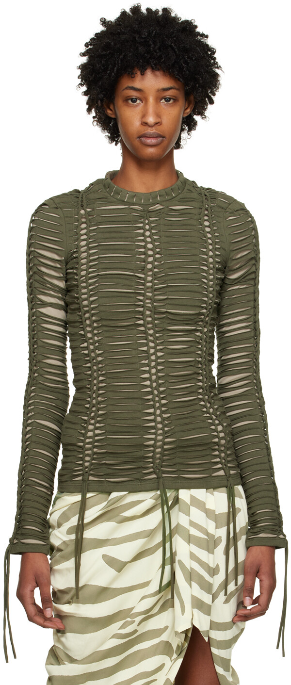 Футболка цвета хаки с длинными рукавами и узлом Balmain
Футболка цвета хаки с длинными рукавами и узлом Balmain