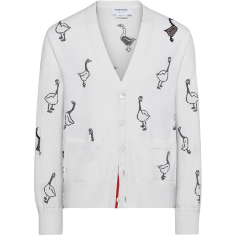 Кардиган из вирджинской шерсти с интарсией THOM BROWNE, белый
Кардиган из вирджинской шерсти с интарсией THOM BROWNE, белый