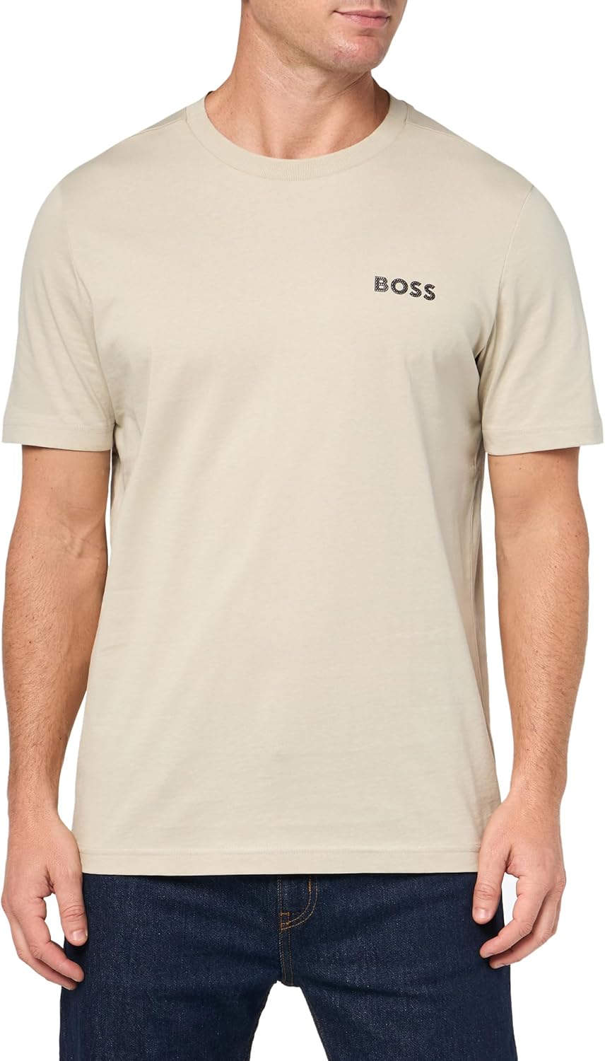 Мужская хлопковая футболка BOSS с ярким контрастным логотипом, Oat Cream
Мужская хлопковая футболка BOSS с ярким контрастным логотипом, Oat Cream