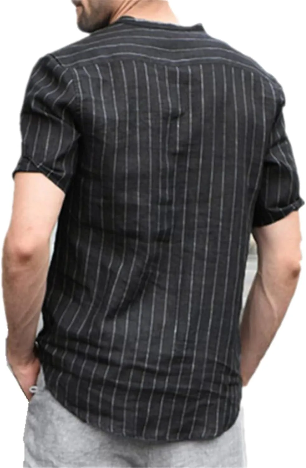 Мужская короткая рубашка из льна с V-образным вырезом в полоску DGHM-JLMY
Мужская короткая рубашка из льна с V-образным вырезом в полоску DGHM-JLMY