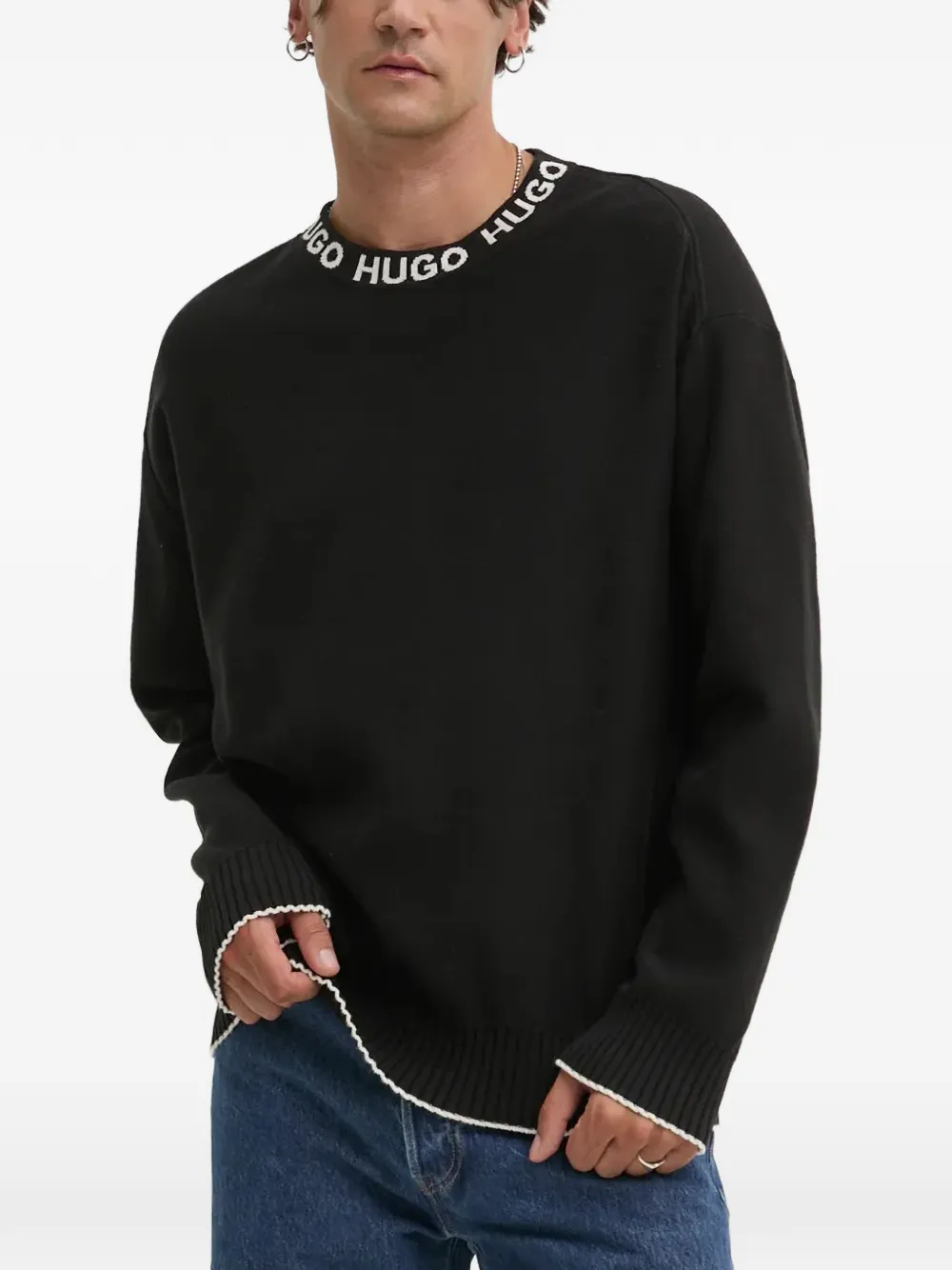 Свитер с отделкой логотипом HUGO, черный
Свитер с отделкой логотипом HUGO, черный
