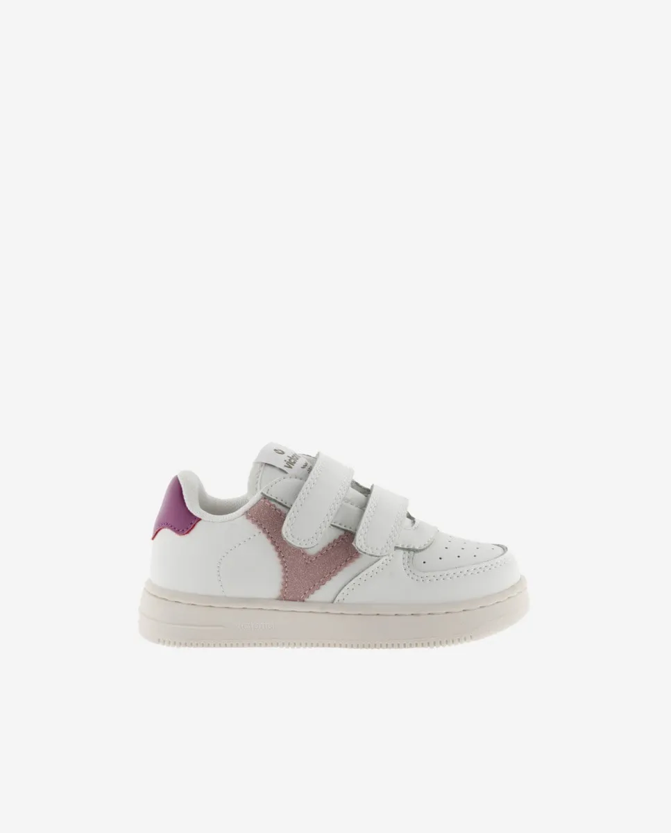 Детские спортивные кроссовки с контрастными вставками и липучками Victoria, белый/розовый 
Детские спортивные кроссовки с контрастными вставками и липучками Victoria, белый/розовый