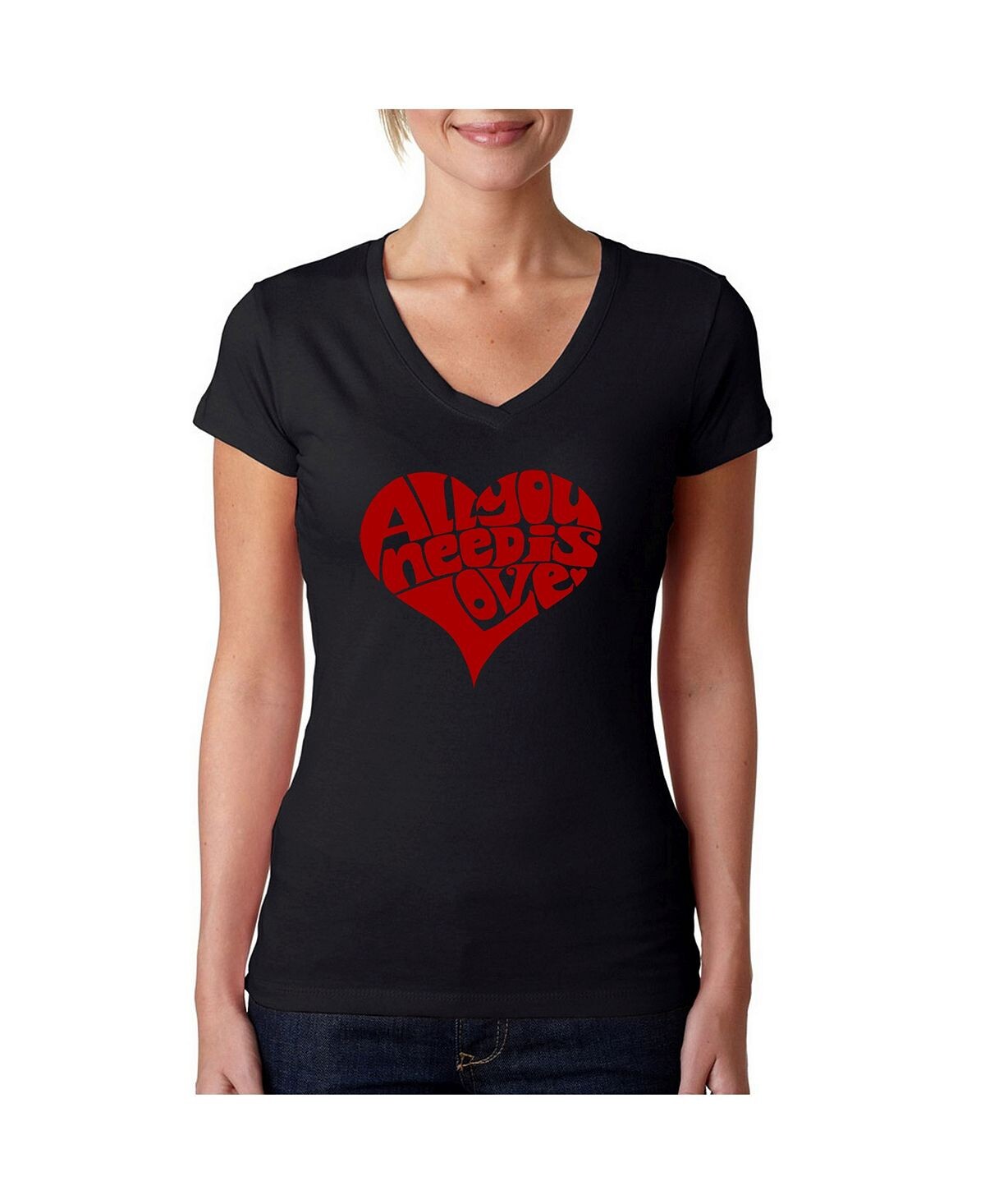 Женская футболка с v-образным вырезом и надписью all you need is love word art LA Pop Art, черный
Женская футболка с v-образным вырезом и надписью all you need is love word art LA Pop Art, черный