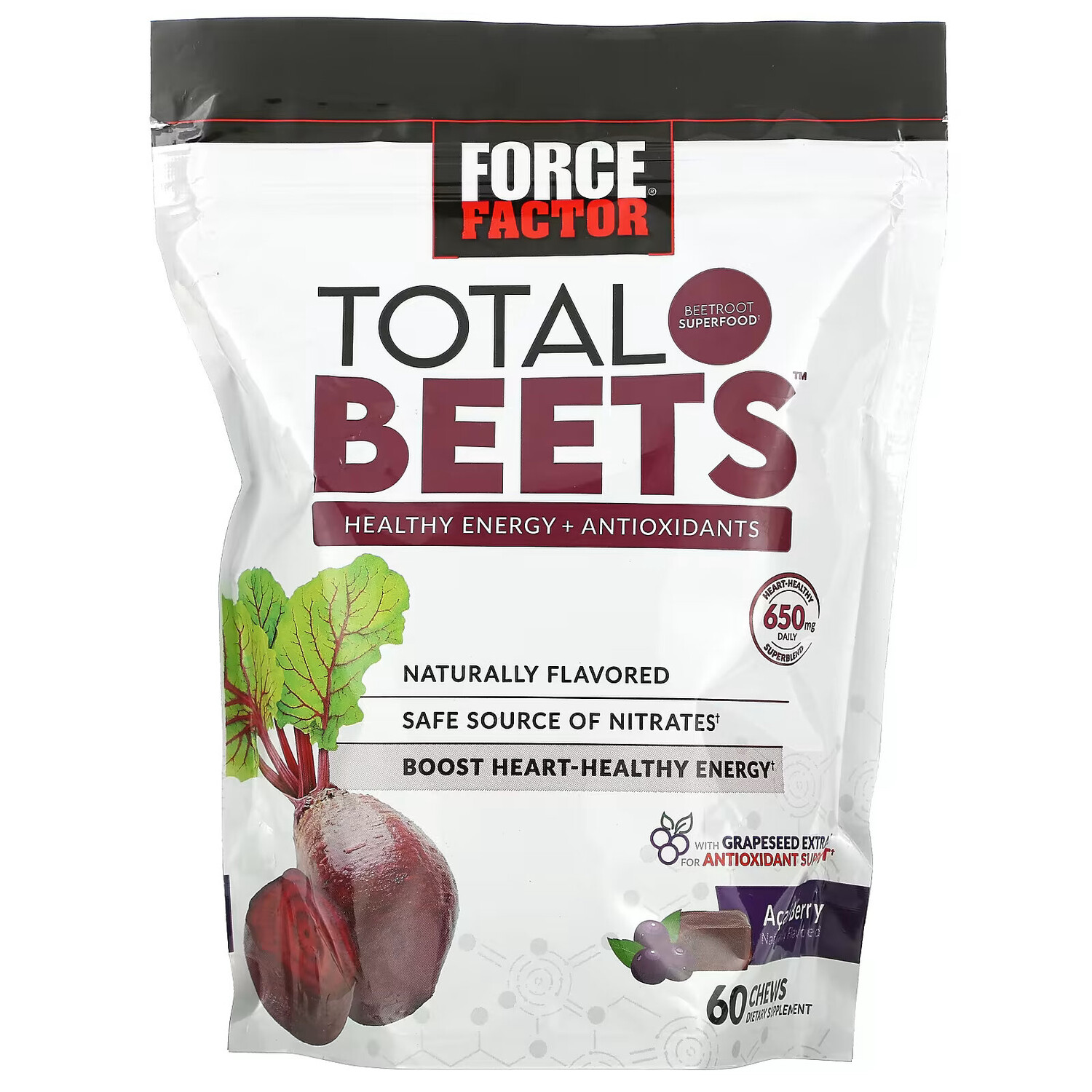 Force Factor, Total Beets, здоровый источник энергии и антиоксидантов, свекла и ягоды асаи, 325 мг, 60 жевательных таблеток
Force Factor, Total Beets, здоровый источник энергии и антиоксидантов, свекла и ягоды асаи, 325 мг, 60 жевательных таблеток
