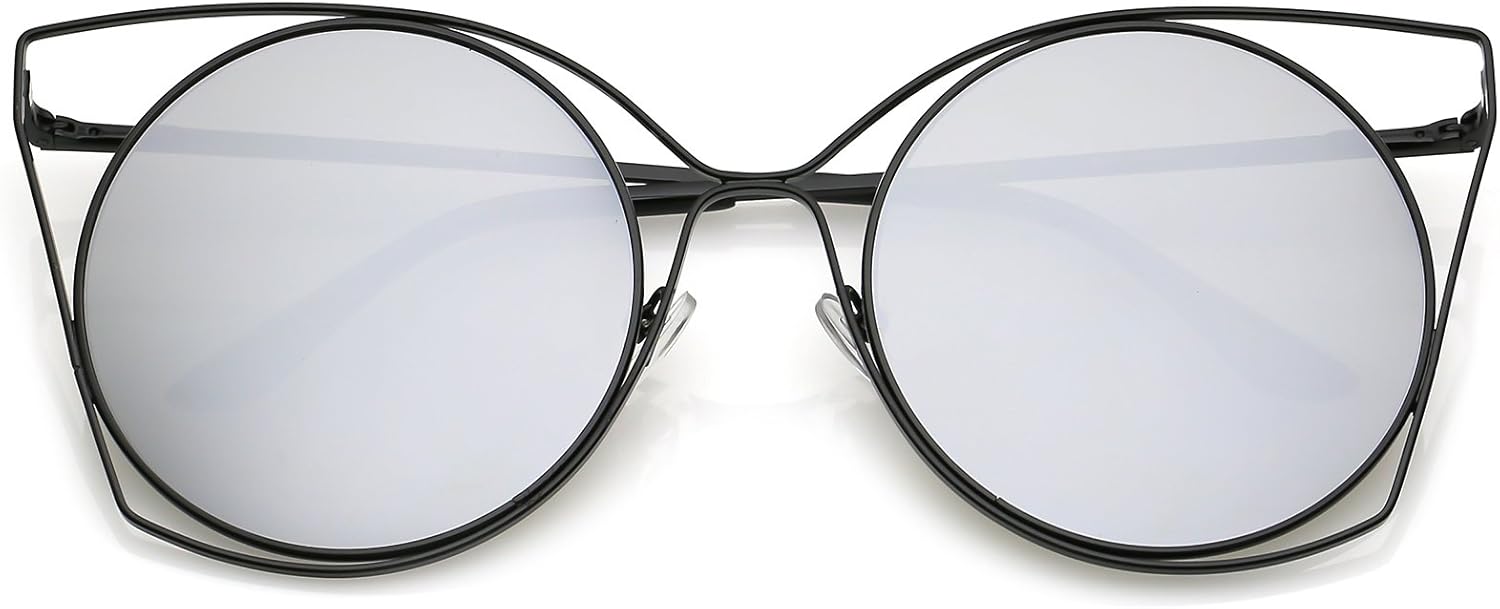 zeroUV - Увеличенные тонкие металлические солнцезащитные очки в форме «кошачий глаз» с плоскими зеркальными круглыми линзами и вырезом, диаметр линз 58 мм, Black / Silver Mirror
zeroUV - Увеличенные тонкие металлические солнцезащитные очки в форме «кошачий глаз» с плоскими зеркальными круглыми линзами и вырезом, диаметр линз 58 мм, Black / Silver Mirror