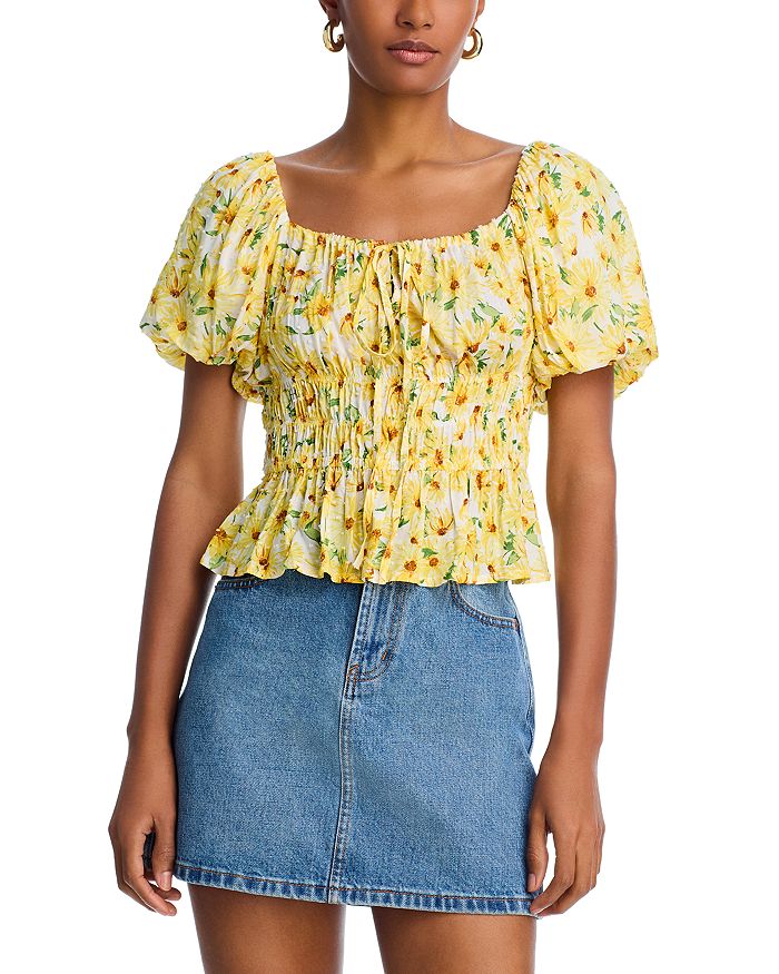 Топ с присборенными рукавами-фонариками - эксклюзив AQUA, желтый 
Топ с присборенными рукавами-фонариками - эксклюзив AQUA, желтый