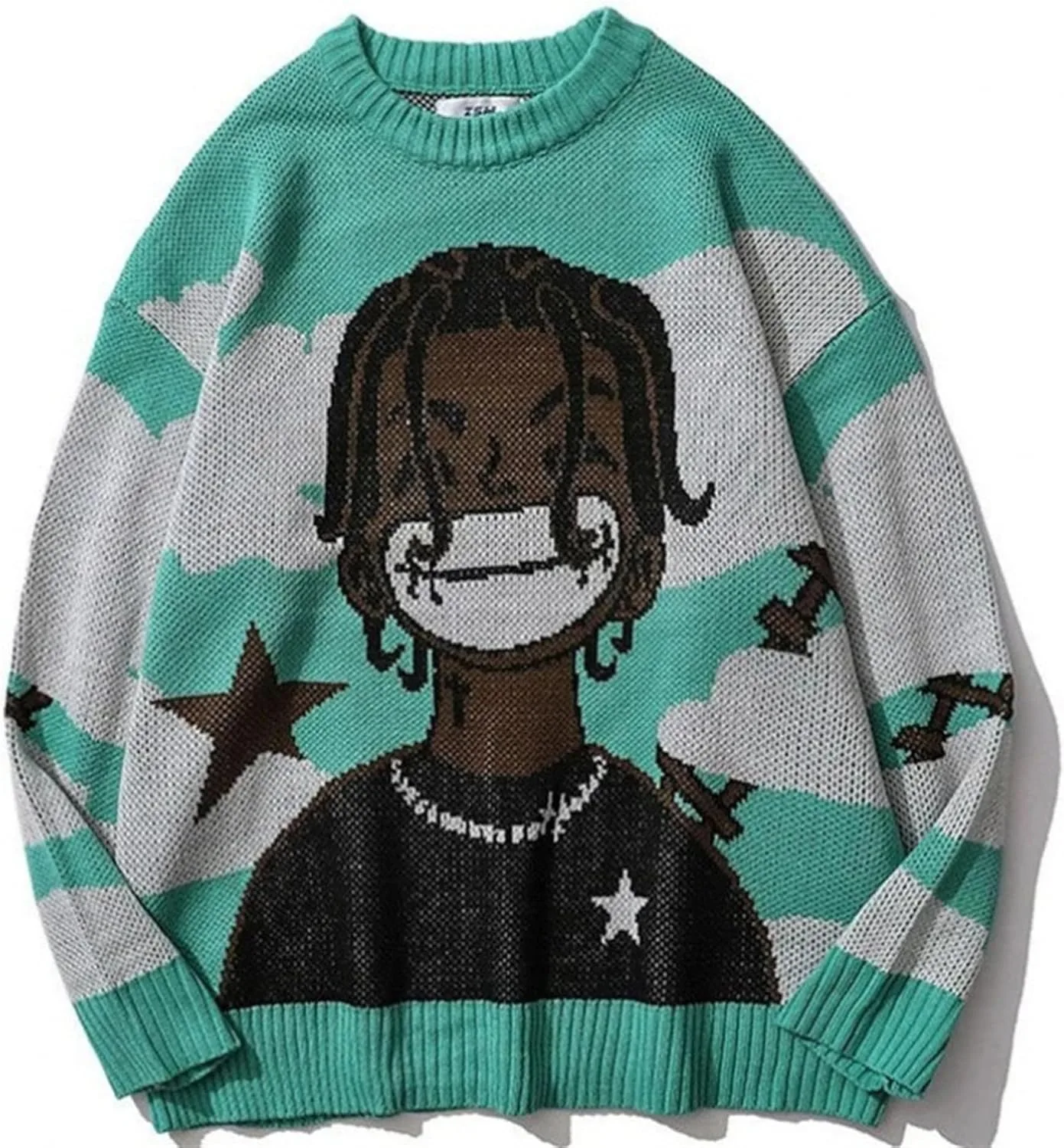 Мужской оверсайз свитер с японским аниме принтом зеленый SAGGION
Мужской оверсайз свитер с японским аниме принтом зеленый SAGGION