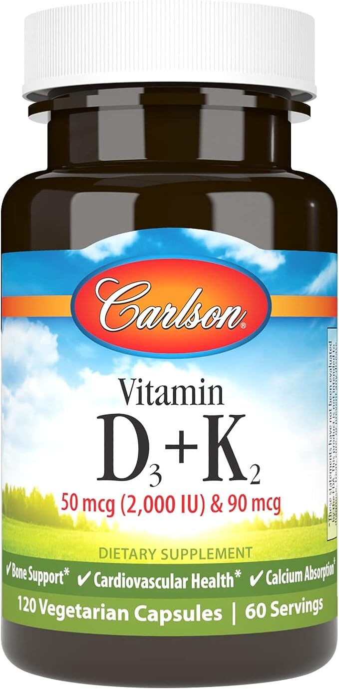 Carlson - Витамин D3 + K2, 50 мкг (2000 МЕ) витамина D3 и 90 мкг витамина K2 в виде MK7, 120 капсул
Carlson - Витамин D3 + K2, 50 мкг (2000 МЕ) витамина D3 и 90 мкг витамина K2 в виде MK7, 120 капсул