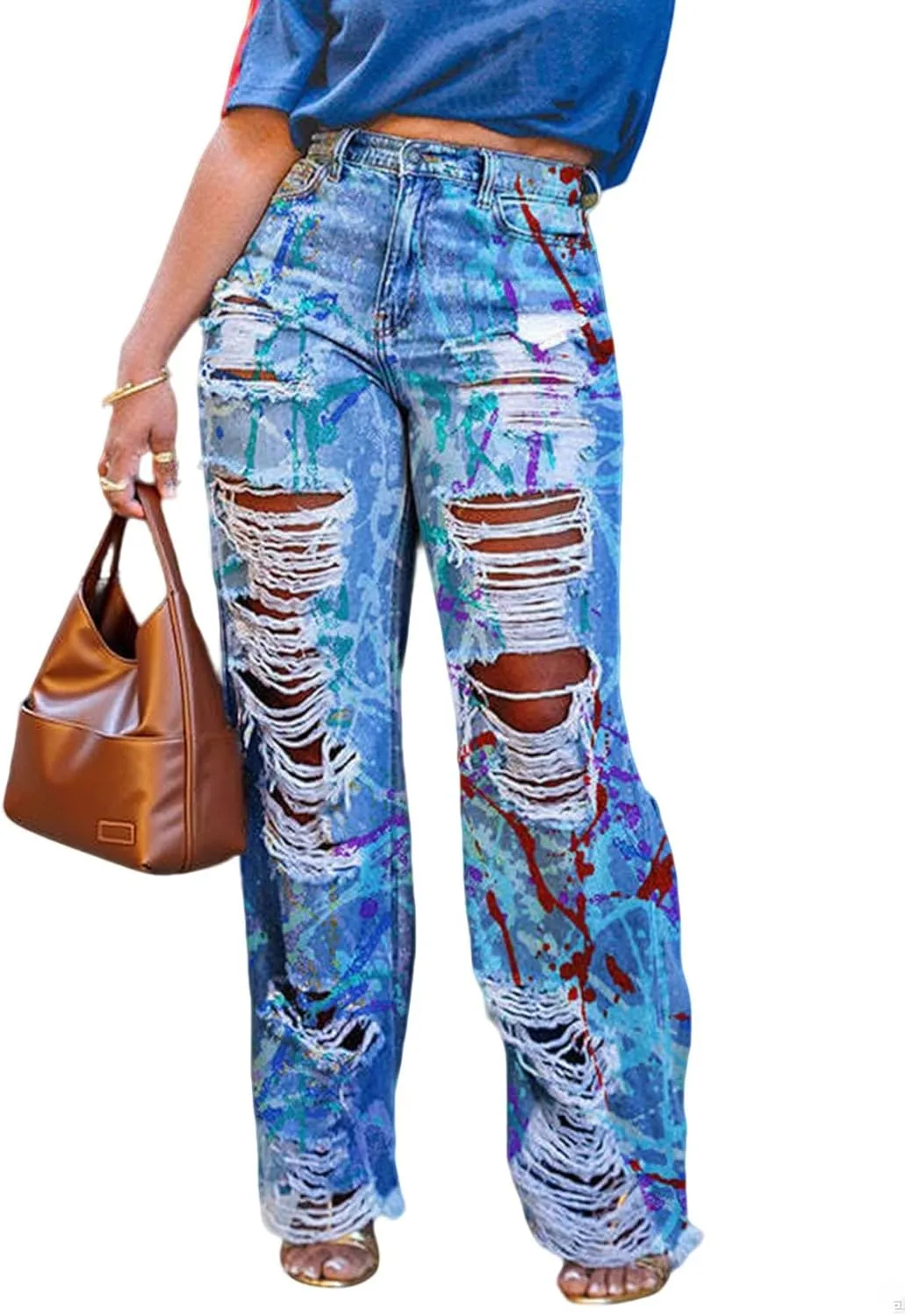 Женские рваные джинсы-карго с высокой талией и карманами
Женские рваные джинсы-карго с высокой талией и карманами