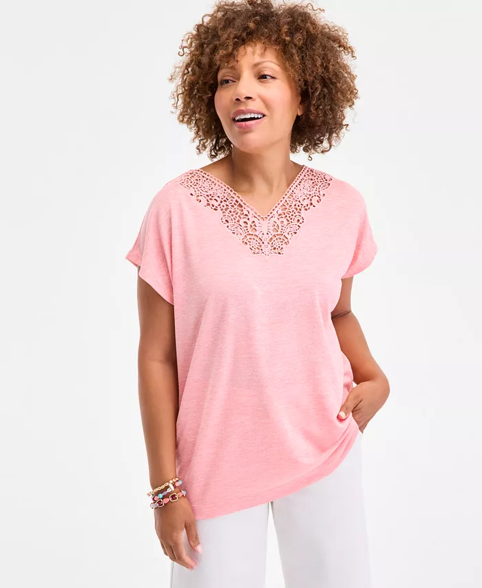 Женская футболка с V-образным вырезом и кружевной отделкой, короткий рукав Style & Co, розовый
Женская футболка с V-образным вырезом и кружевной отделкой, короткий рукав Style & Co, розовый