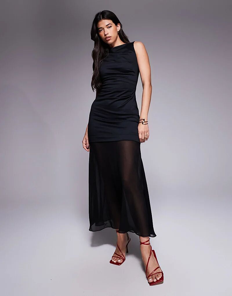Платье миди ASOS DESIGN с высоким воротом, разрезом, драпировкой и шифоновой юбкой черного цвета
Платье миди ASOS DESIGN с высоким воротом, разрезом, драпировкой и шифоновой юбкой черного цвета